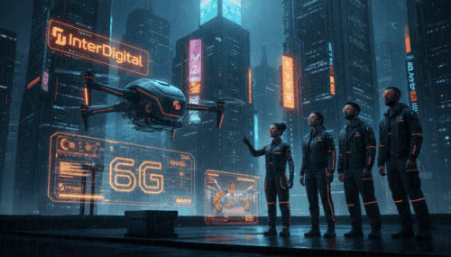 AI drone showcasing 6G sensing technology at MWC 2026, highlighting innovations for SMBs.