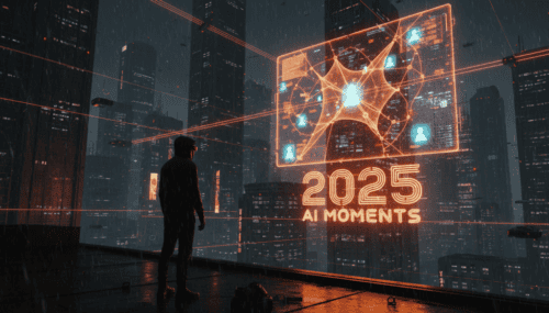 AI technology visualization for 2025's transformative AI moments.