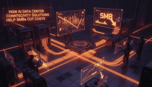 Modern AI data center with connectivity solutions supporting SMBs' cost savings.