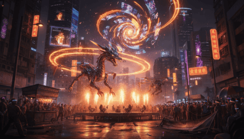 Dragon-shaped fireworks display during Macao fireworks contest.