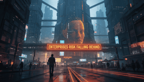 Futuristic cityscape highlighting AI risks and technological advancements.