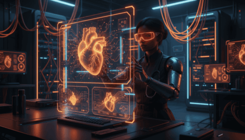 Futuristic AI-powered heart imaging for improved heart disease diagnosis in clinics.