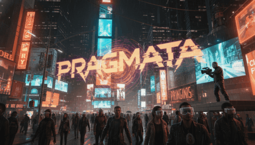 Futuristic AI-generated cityscape in Times Square with digital displays.
