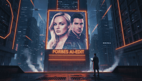 Digital AI-edited cover featuring Lee Andrews' Katie Price for Forbes.