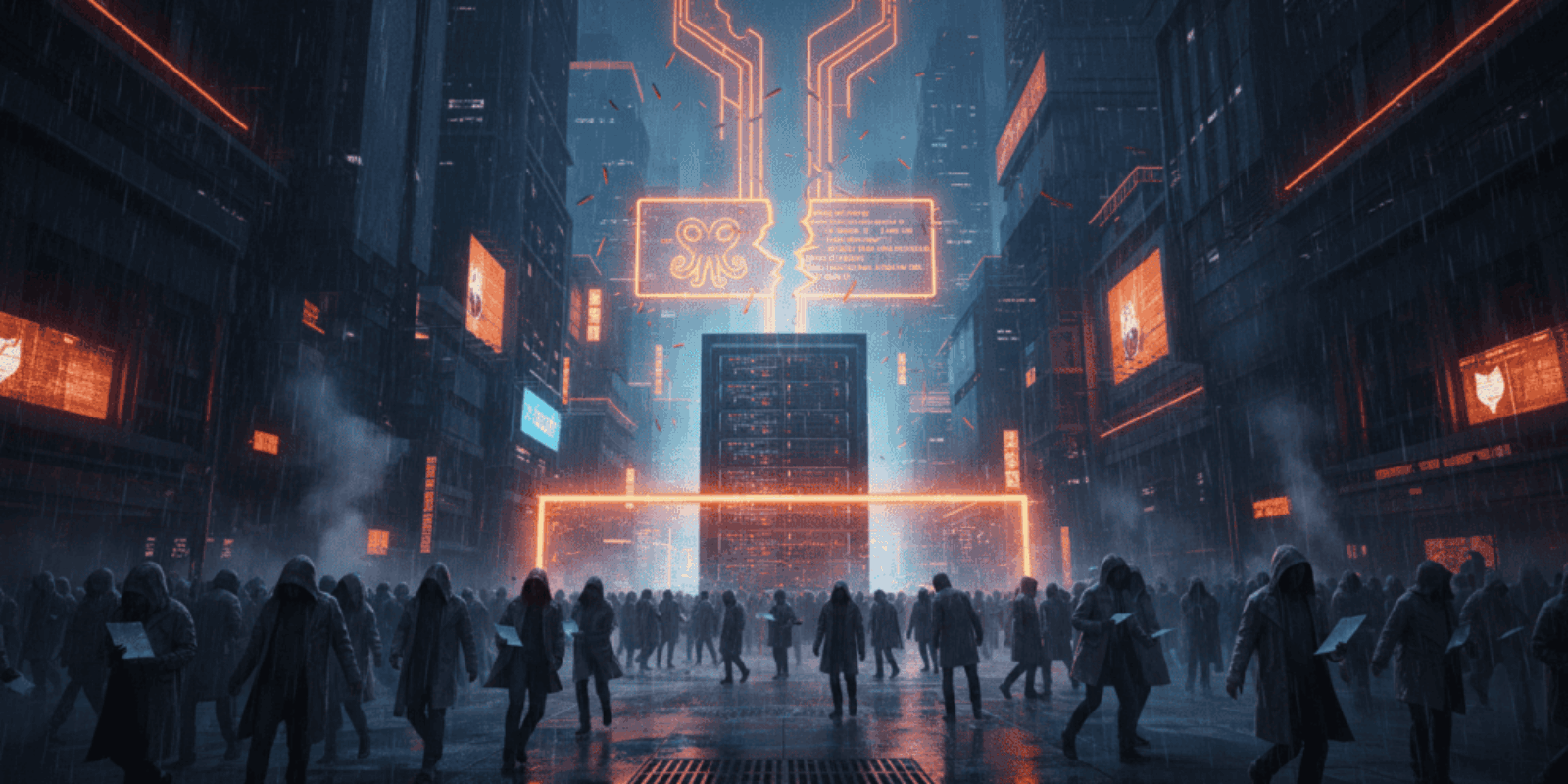 AI technology and digital infrastructure in a high-tech urban environment.