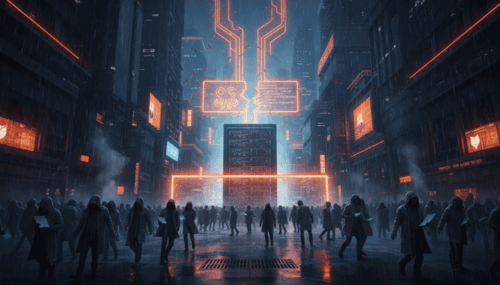 AI technology and digital infrastructure in a high-tech urban environment.