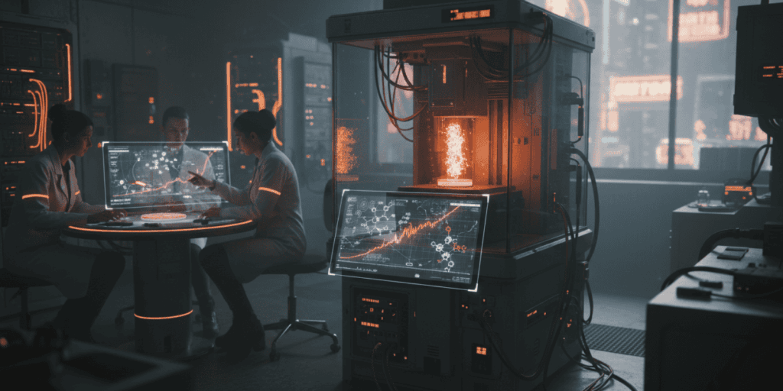 AI-powered laboratory with advanced machinery for antibiotic R&D.