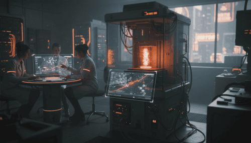 AI-powered laboratory with advanced machinery for antibiotic R&D.