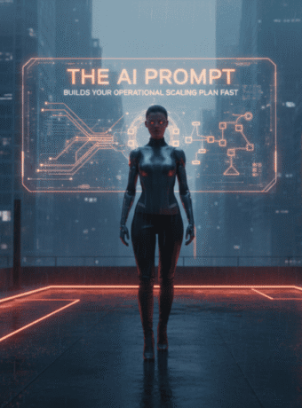 Futuristic woman with digital interface on city rooftop at night.