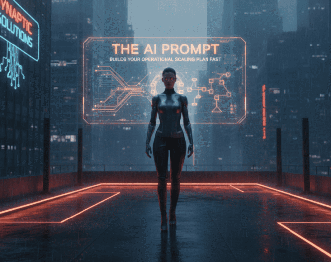 Futuristic woman with digital interface on city rooftop at night.
