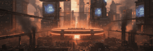 Advanced city with AI technology and skyscrapers at JXQ AI Forum 2026.
