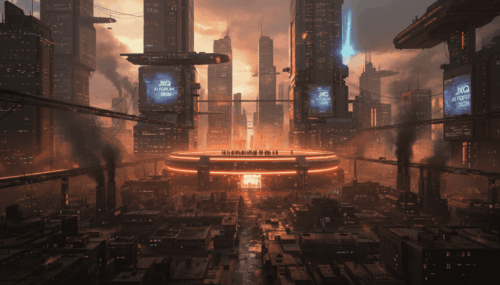 Advanced city with AI technology and skyscrapers at JXQ AI Forum 2026.