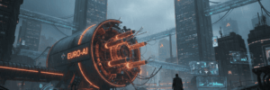 Advanced Euro-AI megabond machinery in a cyberpunk city scene.