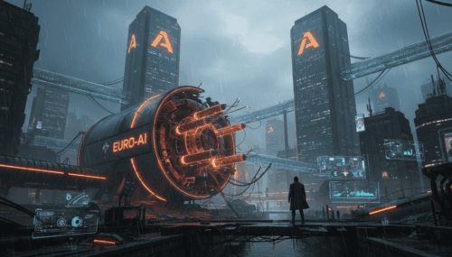 Advanced Euro-AI megabond machinery in a cyberpunk city scene.