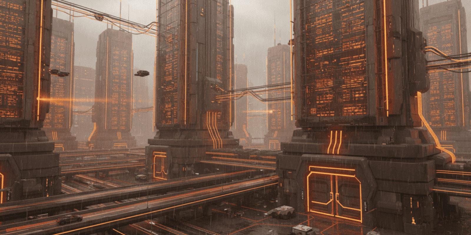 AI data centers, futuristic city, digital infrastructure, high-tech, neon lighting.