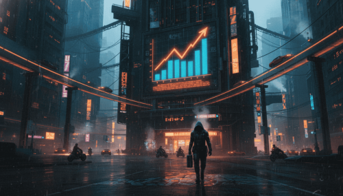 Futuristic cityscape with digital data and AI technology, showcasing urban innovation.