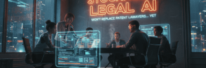 Business meeting on AI and legal technology in a modern conference room.