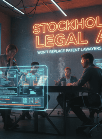 Business meeting on AI and legal technology in a modern conference room.