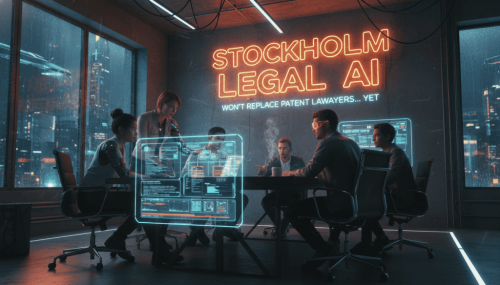 Business meeting on AI and legal technology in a modern conference room.