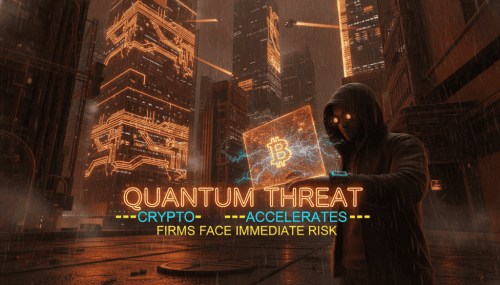 Man holding a digital Bitcoin symbol amid a futuristic cityscape at night, highlighting cybersecurit.