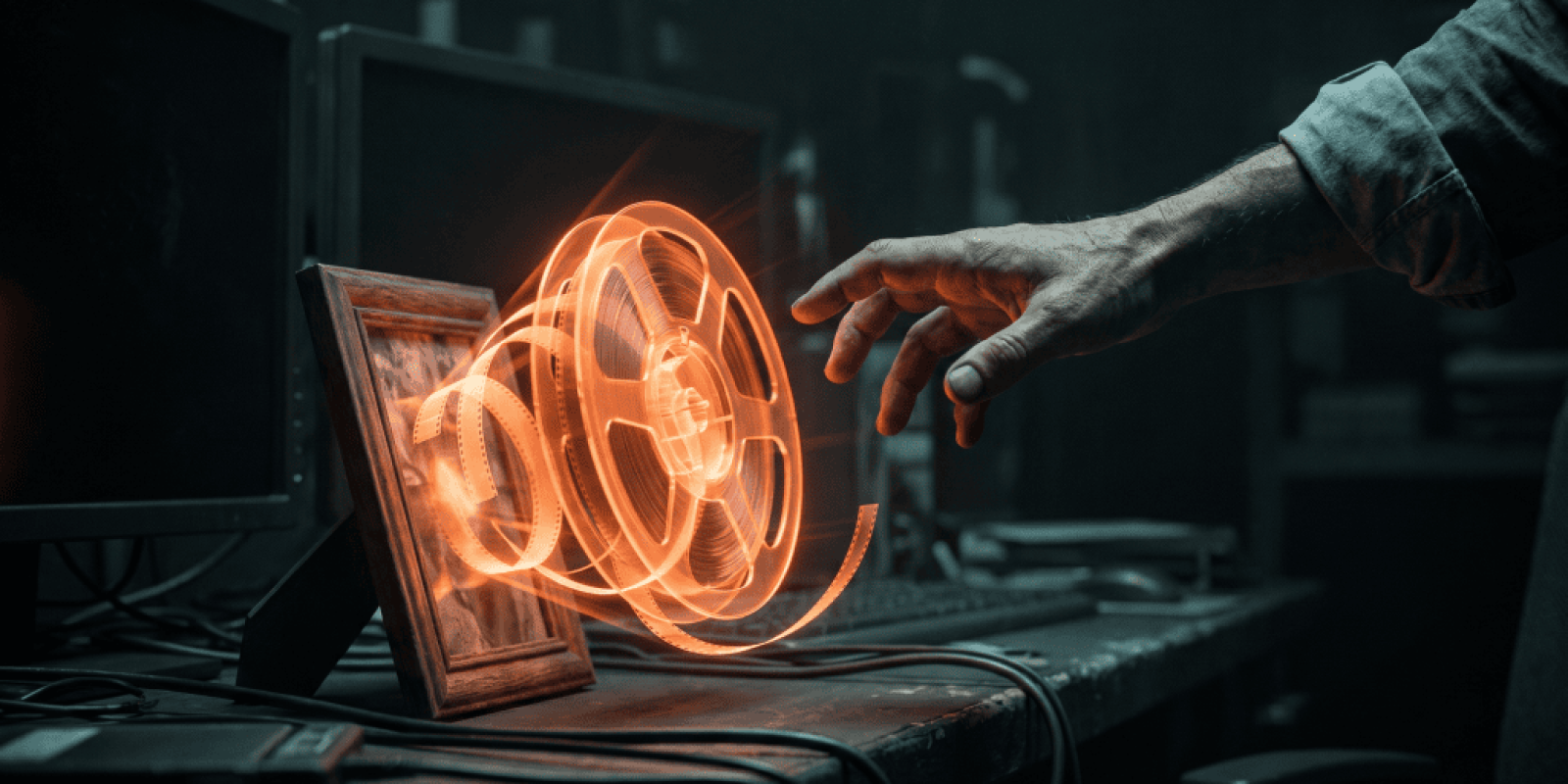 Futuristic holographic gear and digital interface representing AI technology.