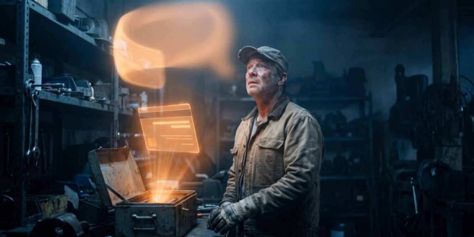Man working with molten metal in industrial workshop environment.