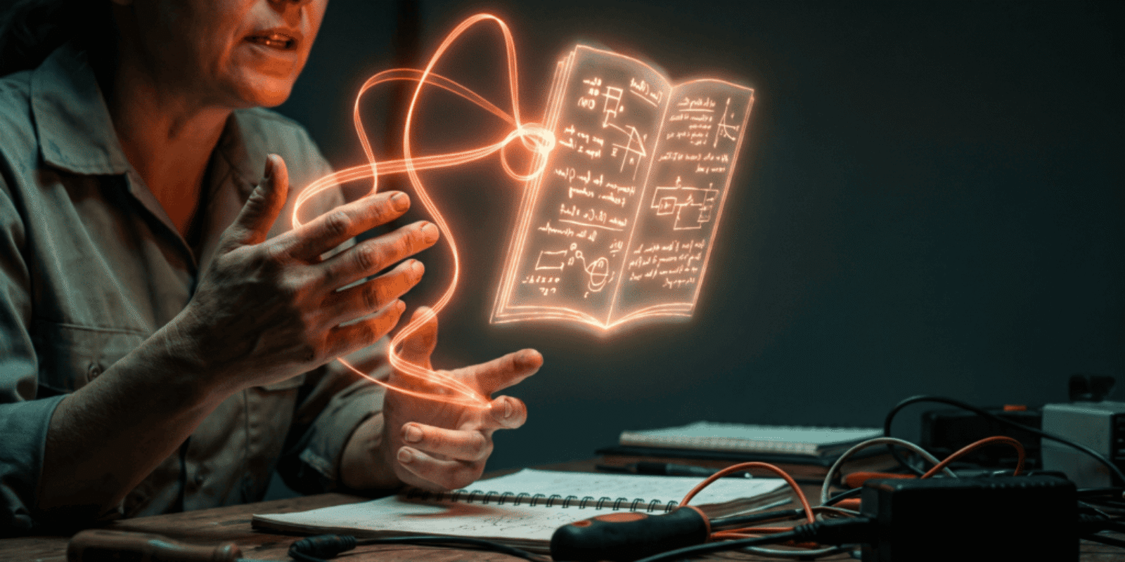 Person interacting with holographic AI and digital data visualization.