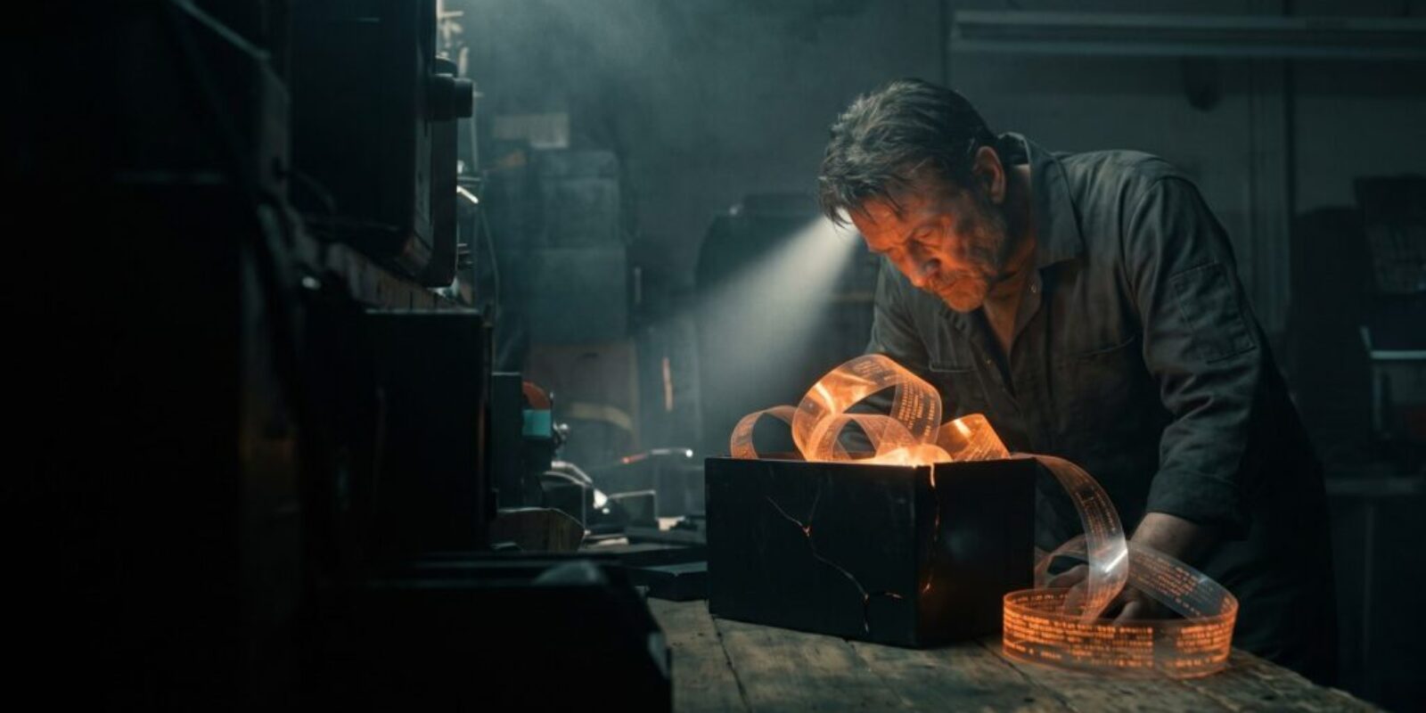 Skilled artisan working with glowing metal in a high-tech workshop.