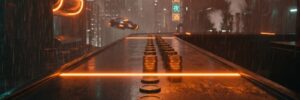 Single brass tokens on a wet neon-lit counter turn into tall stacks past a glowing orange line, a picture of Claude Haiku 5.5's price jump above 100,000 tokens